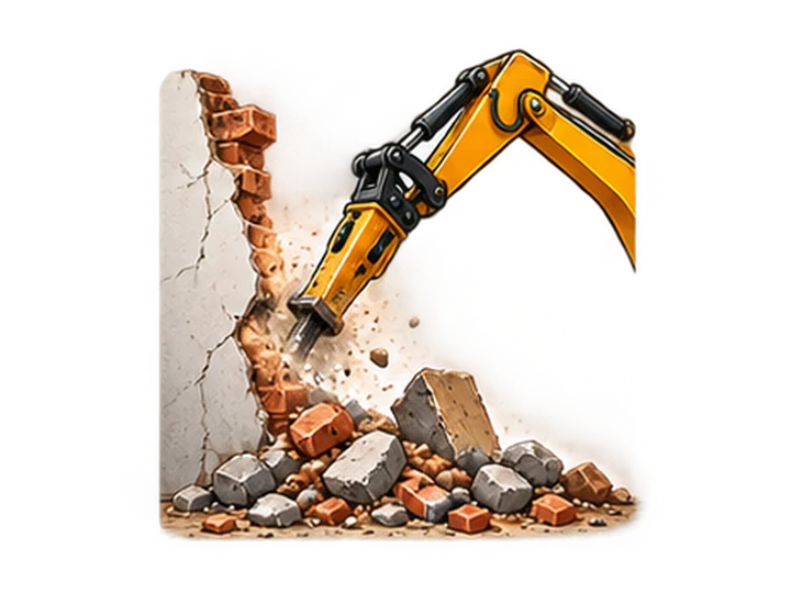 Bagger bei professionellen Abbrucharbeiten
